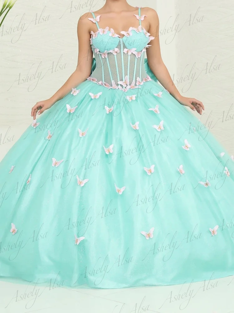 Vestido elegante de fiesta de cumpleaños para mujer, traje de fiesta con tirantes finos, mariposa, 15, 16, quinceañera