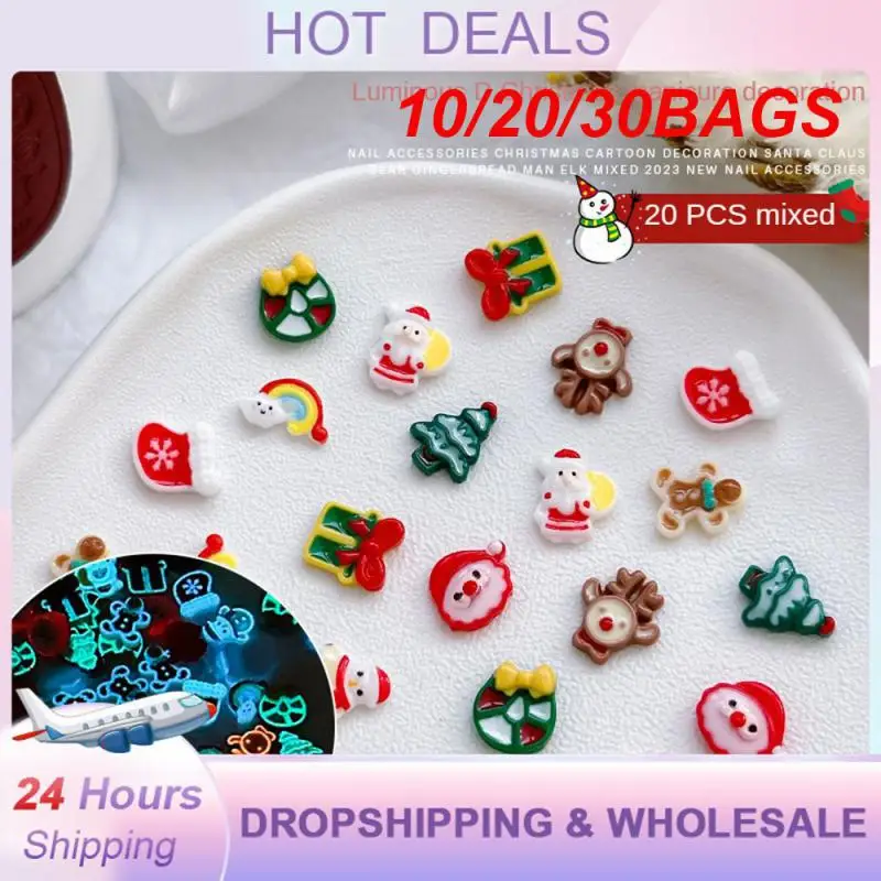 10/20/30BAGS Resin Jewelry Nail Glitter Noctilucent Holiday Manicure Exquisite Craftsmanship Nail Art Santa Claus Ornaments Elk