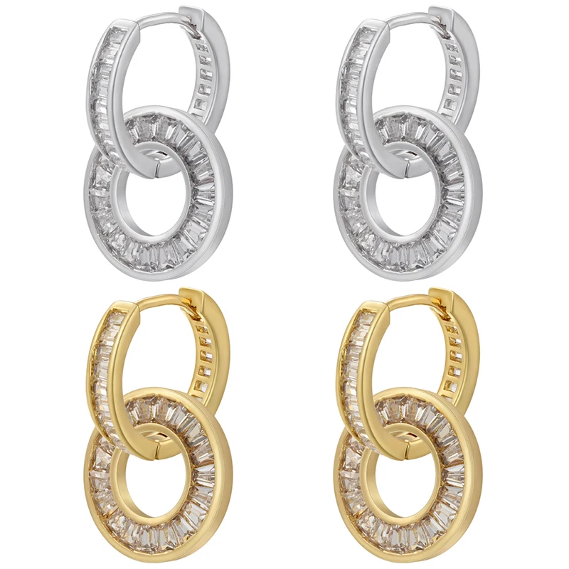 ZHUKOU small hoop earrings Gold color Cubic Zirconia Round hoop earrings  shiny women's earring fashion Jewelry wholesale VE722