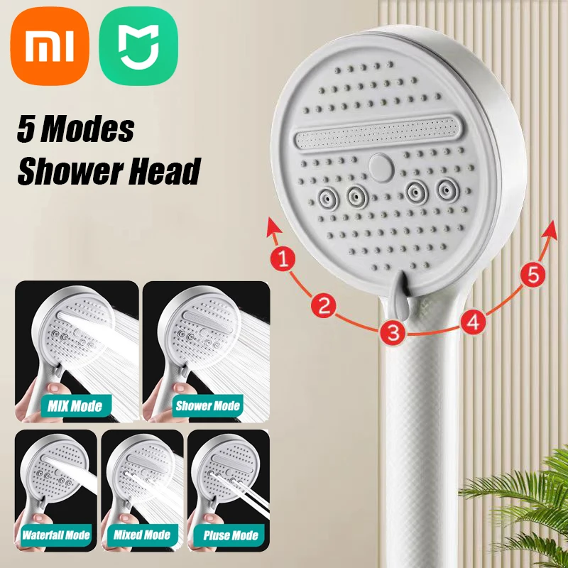 ﻿  Xiaomi Shower Head High Pressure Showerhead 5 Mode Adjustable Spray Water Saveing Shower Head with Hose Bathroom Accessories