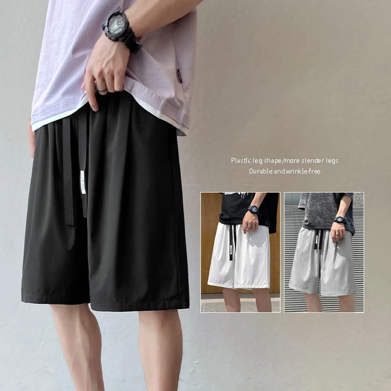 

Новинка 2023 года, повседневные мешковатые бермуды из ледяного шелка, тонкие прямые шорты на шнурке, летние мужские спортивные шорты для спортзала Y2K, уличная одежда