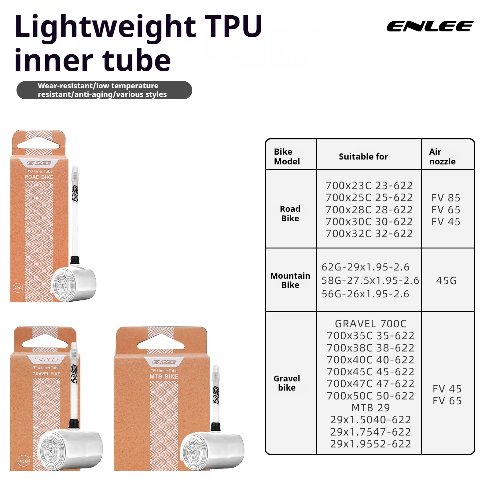 AliExpress enlee ENLEE Bicycle Inner Tube Road Mountain Bike TPU Inner Tube Bicycle Lightweight Inner Tube 700C 45/65/85 French Mouth