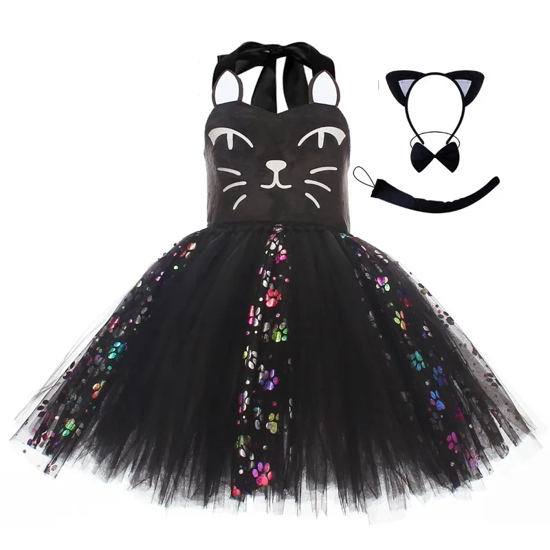 Niedliches rosa-schwarzes Katzenkleid für Kinder, Cosplay-Tutu-Rock, Tanzkostüm, Ohren, Schleife, Schwanz, Mädchen-Performance-Outfit, Geburtstagsparty-Outfit, Geschenk – Detail 14
