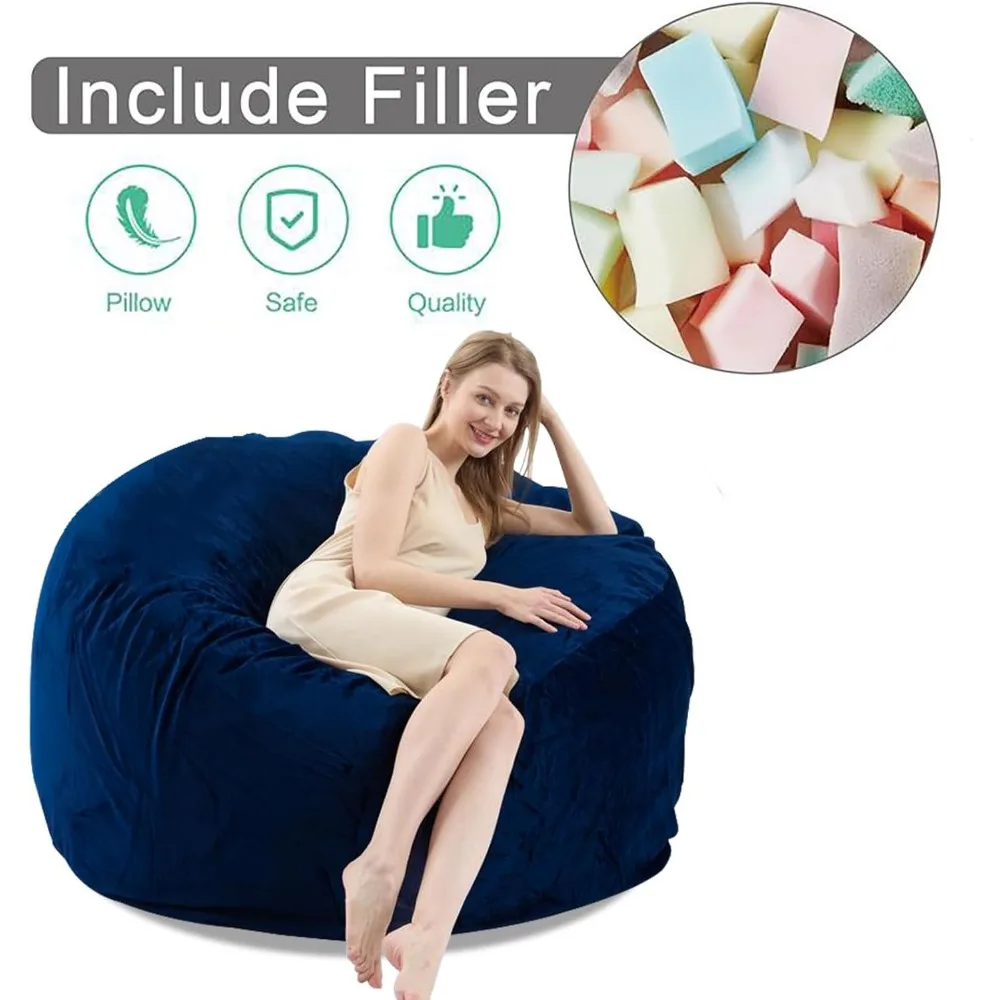 كرسي بين باج مملوء بإسفنج الذاكرة للبالغين - أثاث غرفة معيشة كبير الحجم بطول 5 أقدام، مناسب للجلوس المريح #4