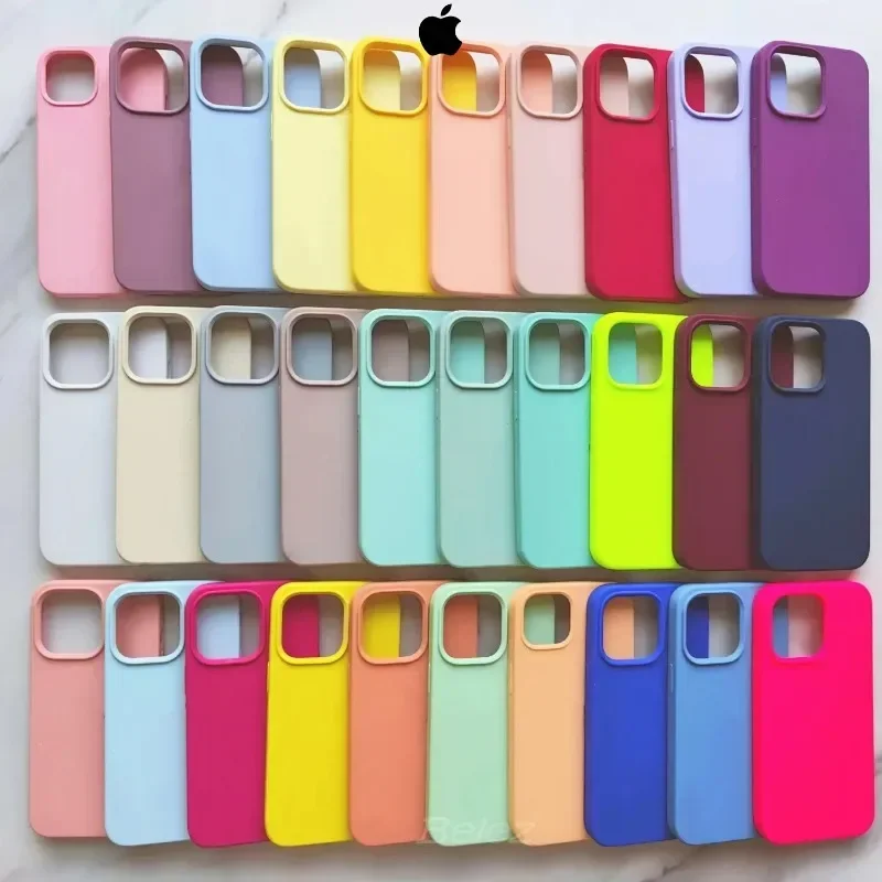 Cool Liquid Silicone logo Case for iPhone 14 14 Pro Max Original Soft Cover Coque for iPhone 13 12 11 Mini X XR XS 8 7 SE  Cases