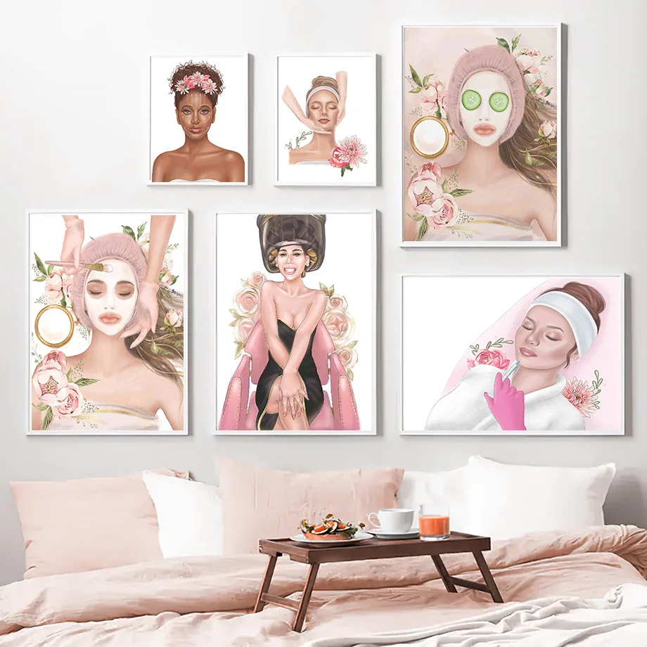 Schönheitssalon Medizinischer Spa-Modellinstitut Mode Frau Gesichtsbehandlungen Wandkunstdruck Leinwandgemälde Nordisches Poster Wandbilder für Wohnzimmer Deko