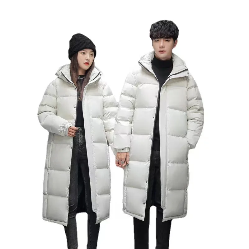 Thickened Knee-Length Down Coats for Men and Women White Duck Down Hooded Puffer Jacket Unisex Winter Warm Outerwear JK-968