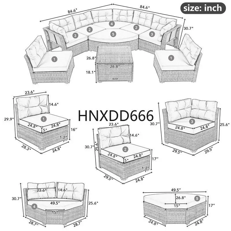 yss Outdoor Rattan Daybed Sectional Furniture Set with Cushions & Table for Patio, Lawn, Backyard, Pool - Beige