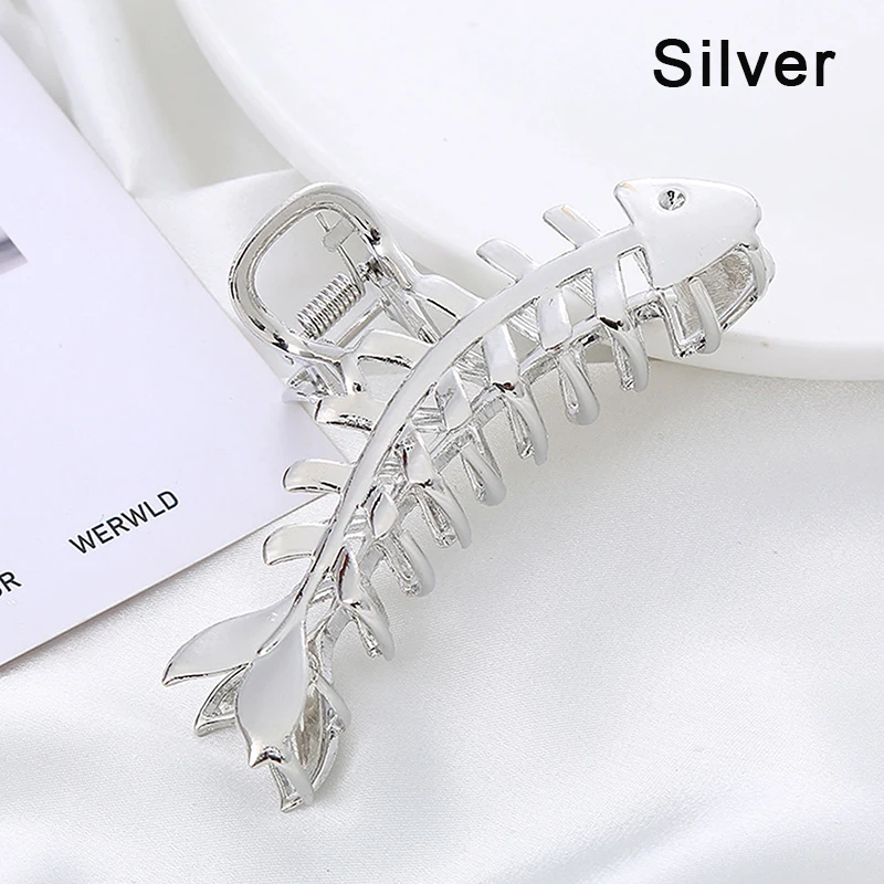 Large Metal Hair Claw Clip Fish Bone Irregular Hairpins Punk Style Silver Hair Claws Barrettes Women HairClips Hair Accessories