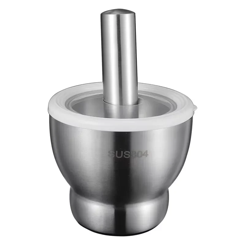 304 Stainless Steel Masher Spice Grinder Household Garlic Mortar and Pestle Set with Lid Multi-purpose Kitchen Tool