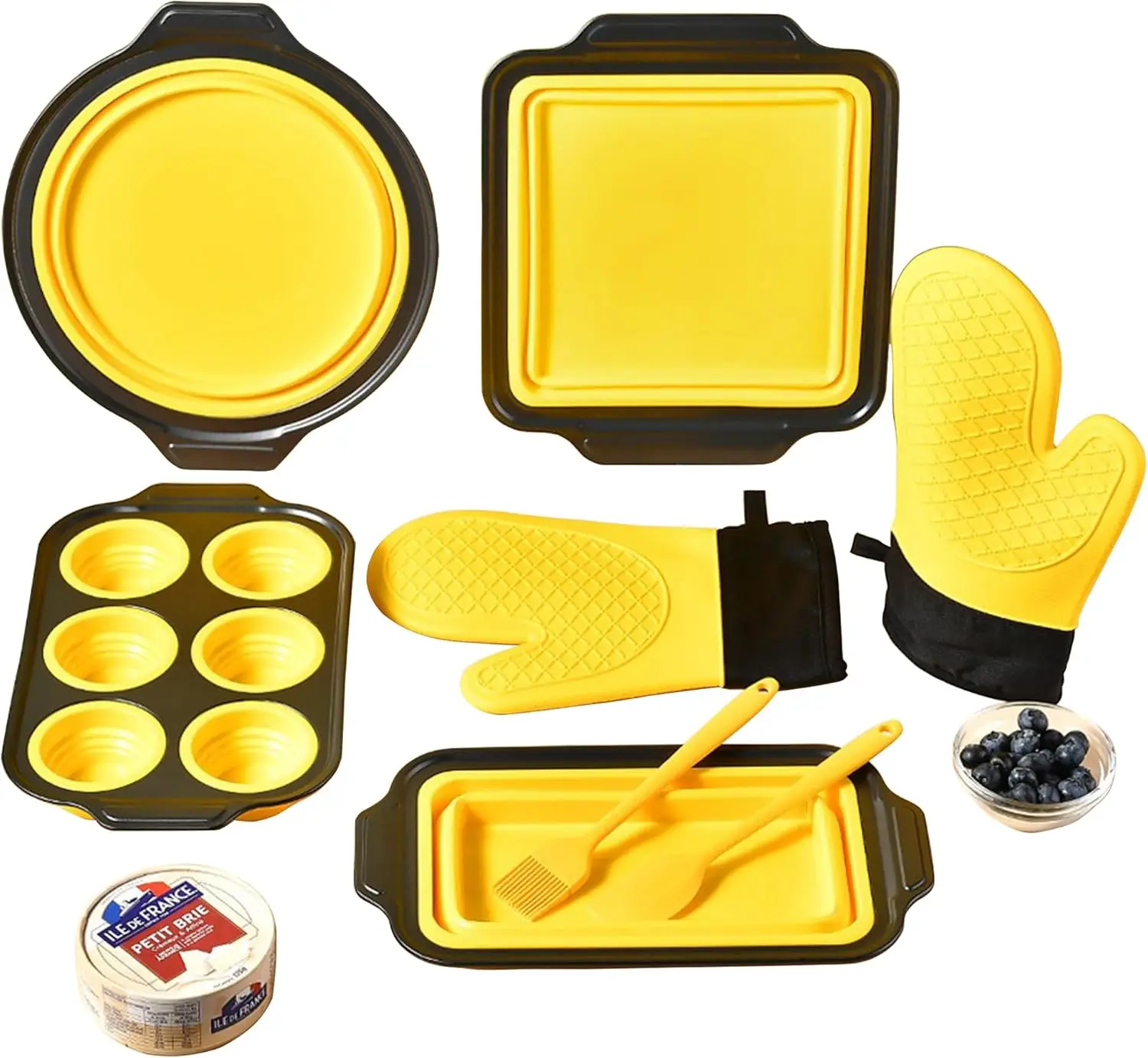 

8 Piece Nonstick Baking Pans, Silicone Bakeware Set with Prto Release Design, Oven Mitts, Spa& Brush