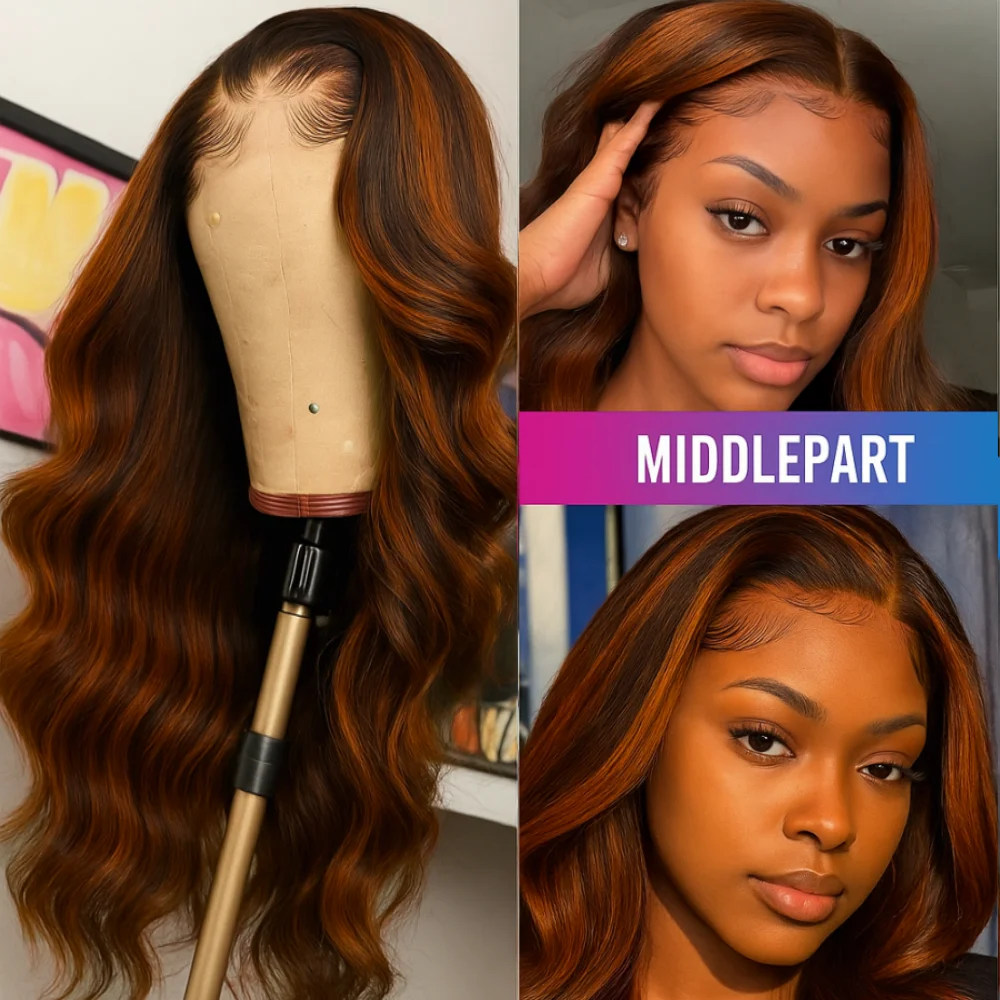 5x5 # 4/350 تسليط الضوء على الباروكات غلويليس الباروكات تسليط الضوء على الزنجبيل مع الجسم موجة الدانتيل الباروكات شعر الإنسان مع شعر الطفل للنساء