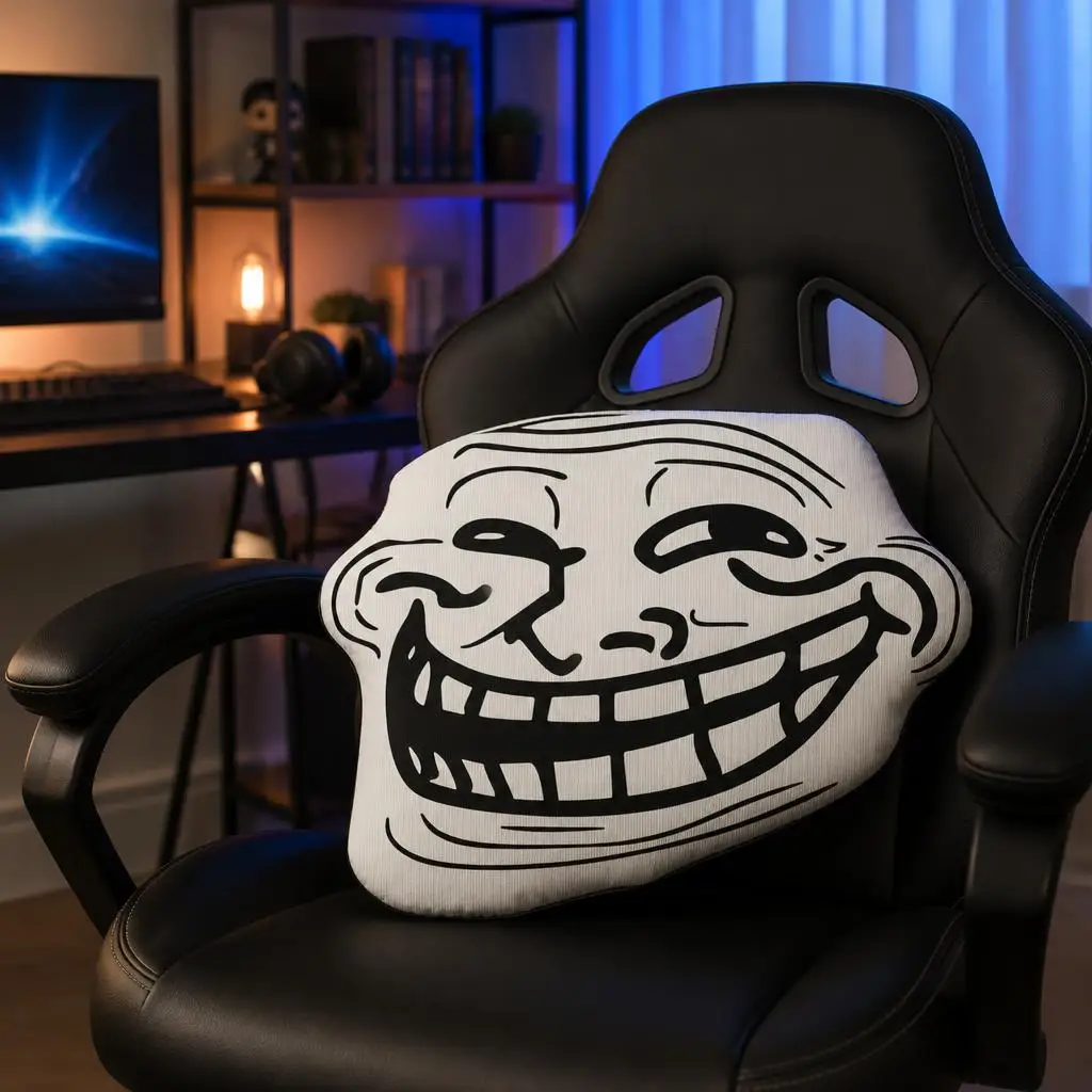 Trollface Meme Rage Comic Troll face Shaped Stuffed Throw Pillow Cushion Pillow for Home Sofa Bedroom Decor Home Accent 2D Flat