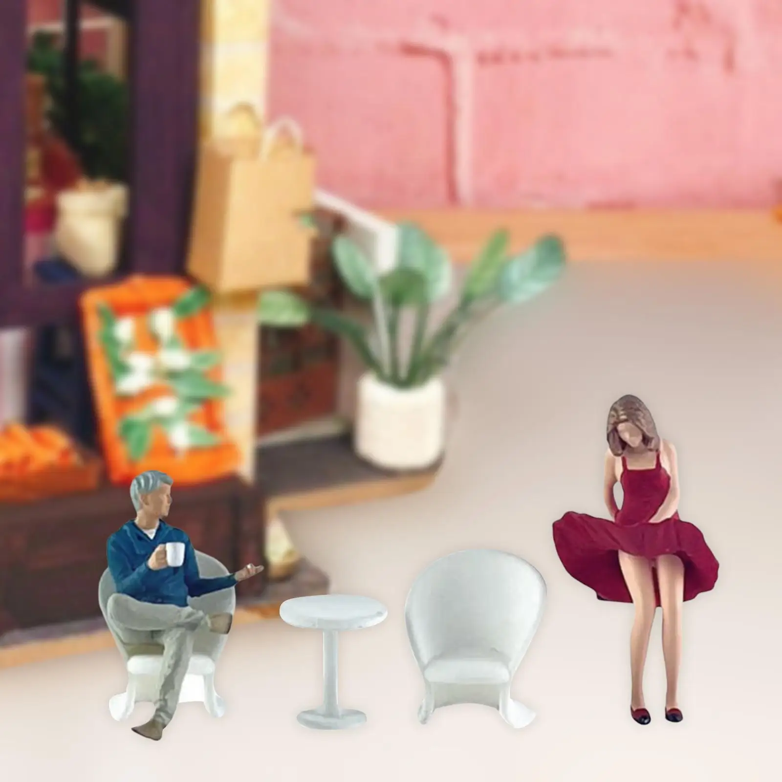 2x 1/64 Couple Model Trains Architectural People Figures with Chair and Table for Scenery Landscape Diorama Accessories Ornament