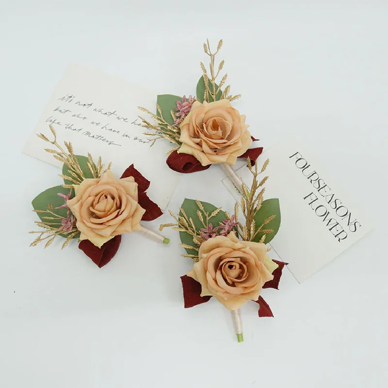 Boutonniere e pulso Corsage para convidados, Fontes do Casamento, Flower Art, Flor Simulação, Celebração de Negócios, Abertura, 430