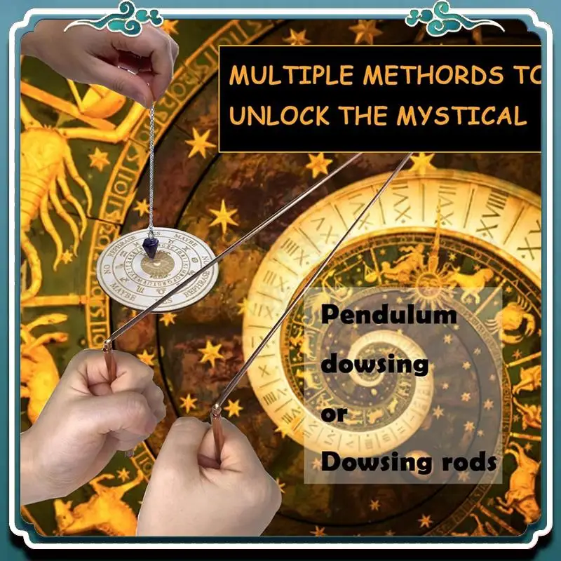 

Easy To Use Copper Way Rod Set And Pendulum Plate Set With Mat And Quartz Crystal Witch Wand For Divination
