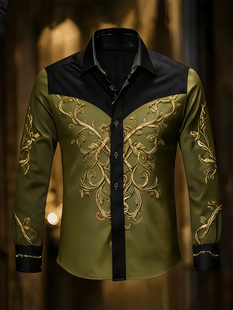 

New 11 color men's long sleeved shirt with 3D printed tree branch pattern on the collar, comfortable men's top