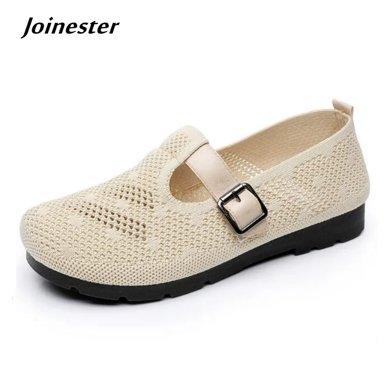 

Breathable Summer Flat Heeled Casual Shoe Women Round Toe Mesh Moccasins Comfort Hollow-out Loafer Lightweight Soft Mom Shoe