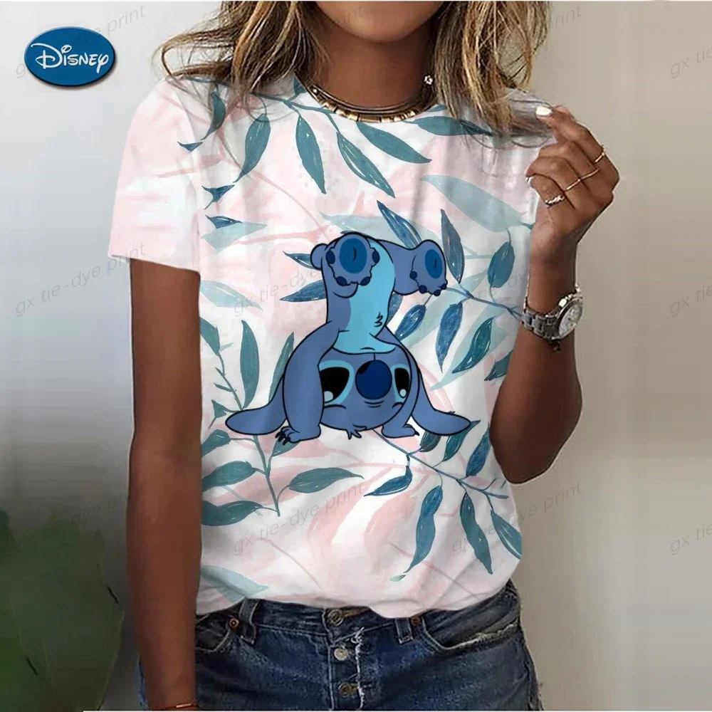 Plus Size T Shirt Women Disney Stitch Print Cartoon Harajuku Feamle T shirts Casual Tops Short Sleeves Tees Women Clothing Y2K