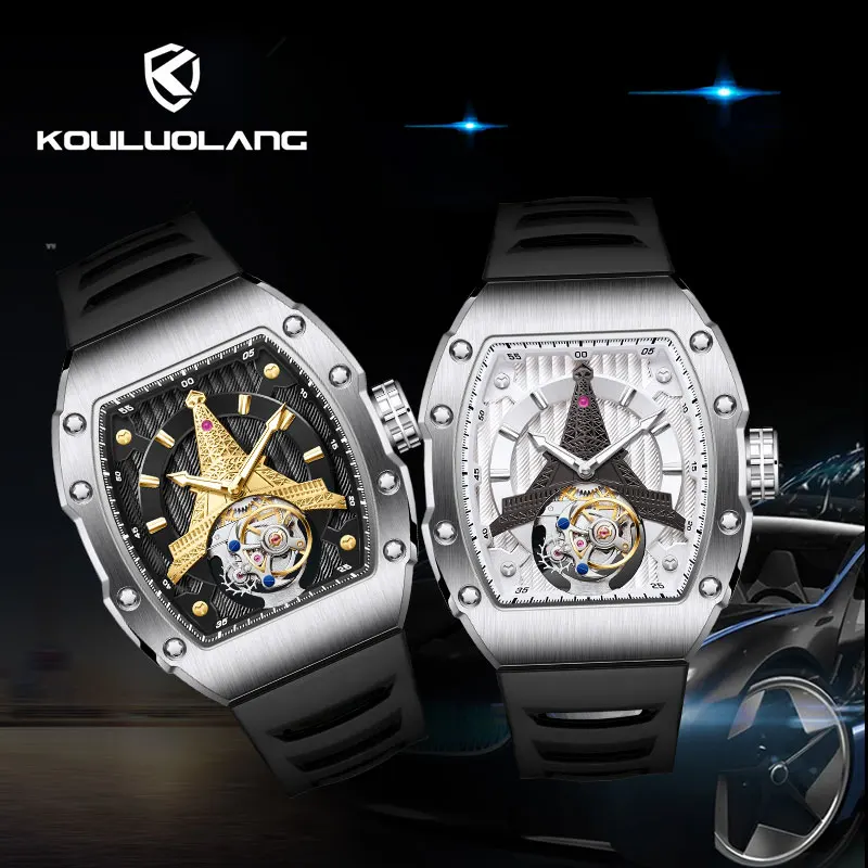 KOULUOLANG Watch 41.7mm original brand men's tourbillon Mechanical frame tourbillon movement fashion men's watch