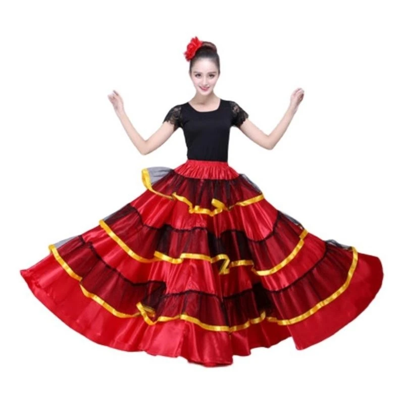 Mulheres elegantes saia de dança de flamenco em camadas saia longa espanhol touro dança saia de dança do ventre performances traje