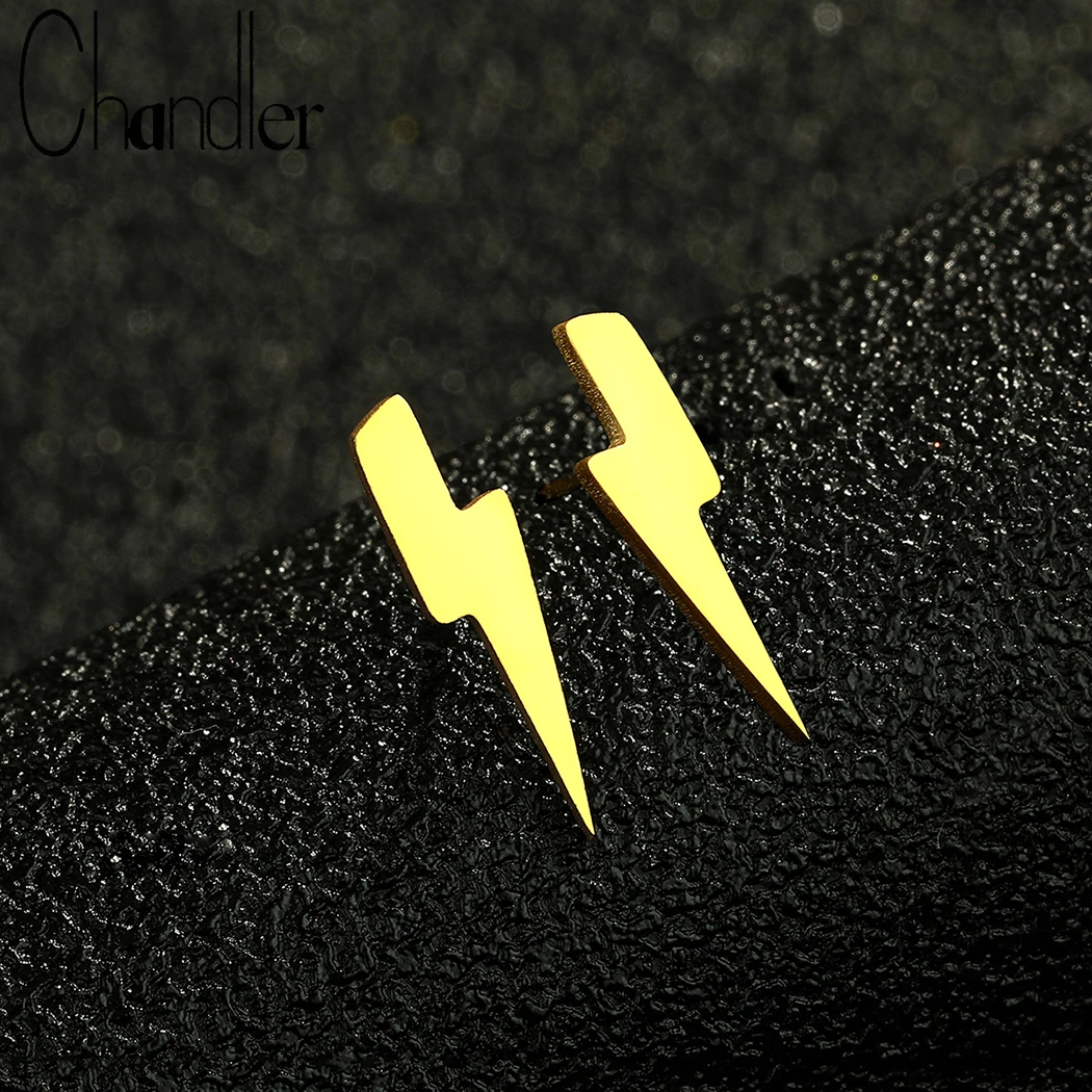 Chandler Stainless Steel Lightening Bolt Stud Earrings Minimalist Bolt Stud Jewelry for Men Women Girls