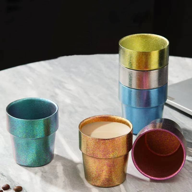 

Pure Titanium Double-Wall Coffee Mug,Outdoor Camping Water Cups Home Drinking Office Tea Mug 150 ml Beer Luxury-Feel Juice Cup