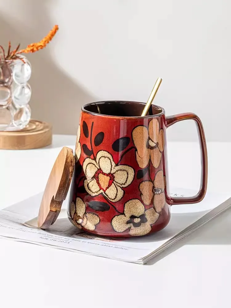 

Large Capacity Hand-painted Chinese Style Mug, Ceramic Couple Water Cup, Mother's Day Gift