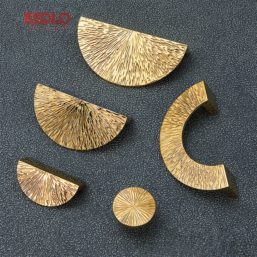 KEDLO Solid Brass Hammer Pattern Semi-Circular Silver Handle European Style Light Luxury Drawer Gold Pull Handle