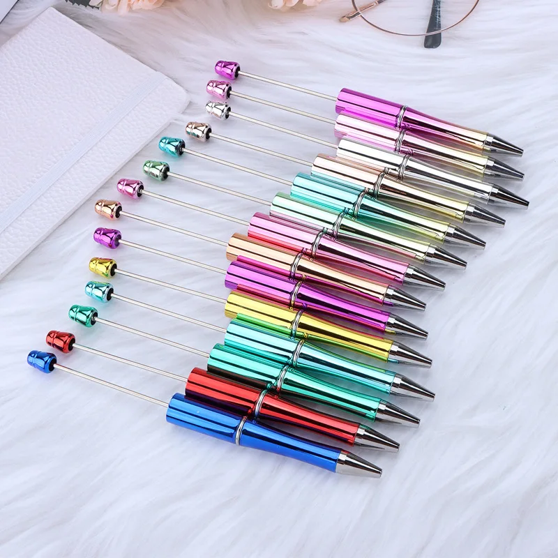 50pcs Hot Selling UV Electroplated Beaded Pen DIY Creative Plastic Beadable Ballpoint Pens Gradient Gift Pen Kawaii Stationery