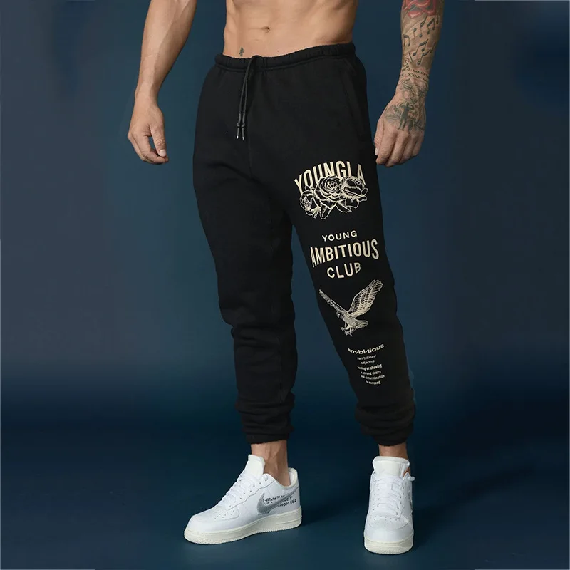 2024 new youngla trend men's sweatpants casual pants gym running cycling bodybuilding training pants