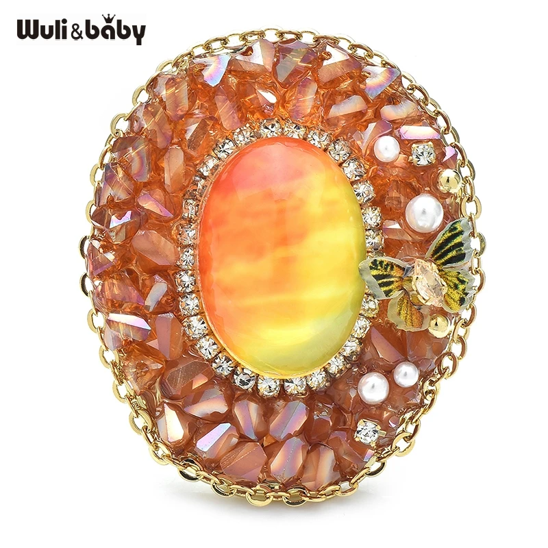 Wuli&baby Palace Style Crystal Round Brooches Pins For Women 3-color Handmade High Quality Party Office Brooch Pins Gifts