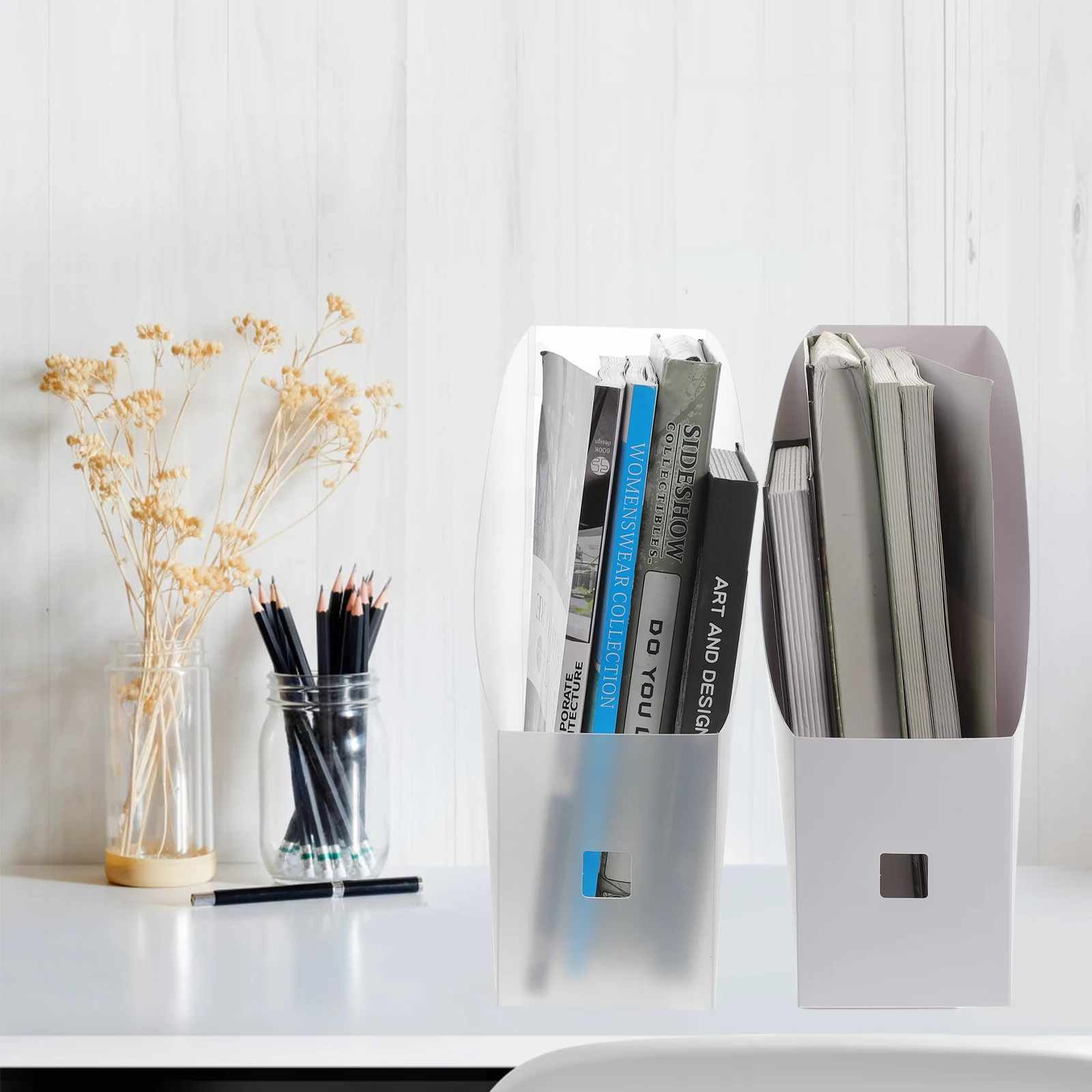 Estante de almacenamiento de documentos, caja organizadora de archivos de escritorio para carpetas, revistas y libros, Material PP resistente, accesorios de oficina ordenados, 2 uds.