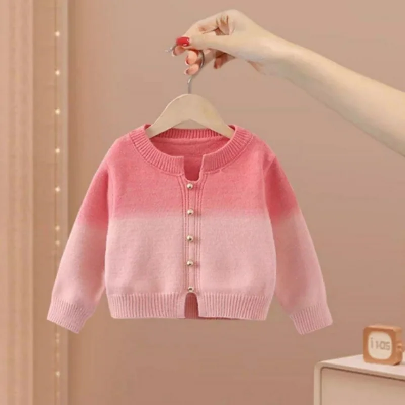 

New Girls' Knitted Cardigan2025Autumn Gradient Knitted Top for Baby Girls Casual Single-Breasted Wool