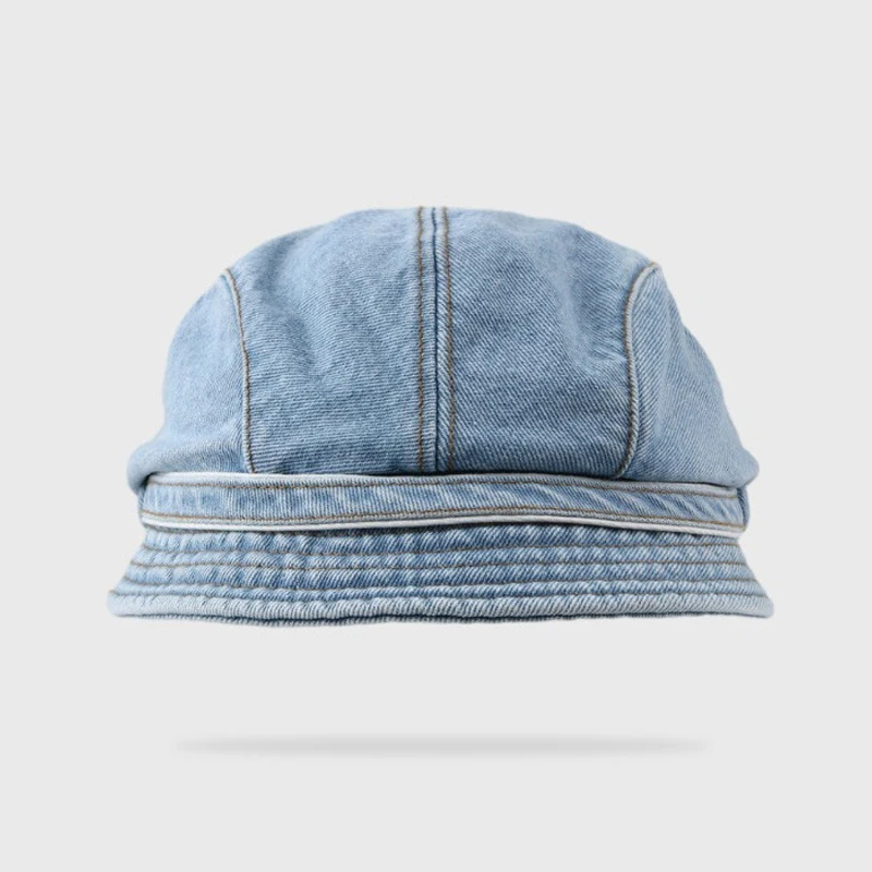 หมวกปานามาผ้ายีนส์ทนทานสำหรับผู้หญิง, อุปกรณ์เสริมปีกหมวกกันแดดสำหรับวันหยุดกลางแจ้งชายหาดฤดูใบไม้ผลิฤดูร้อน Topi Bucket