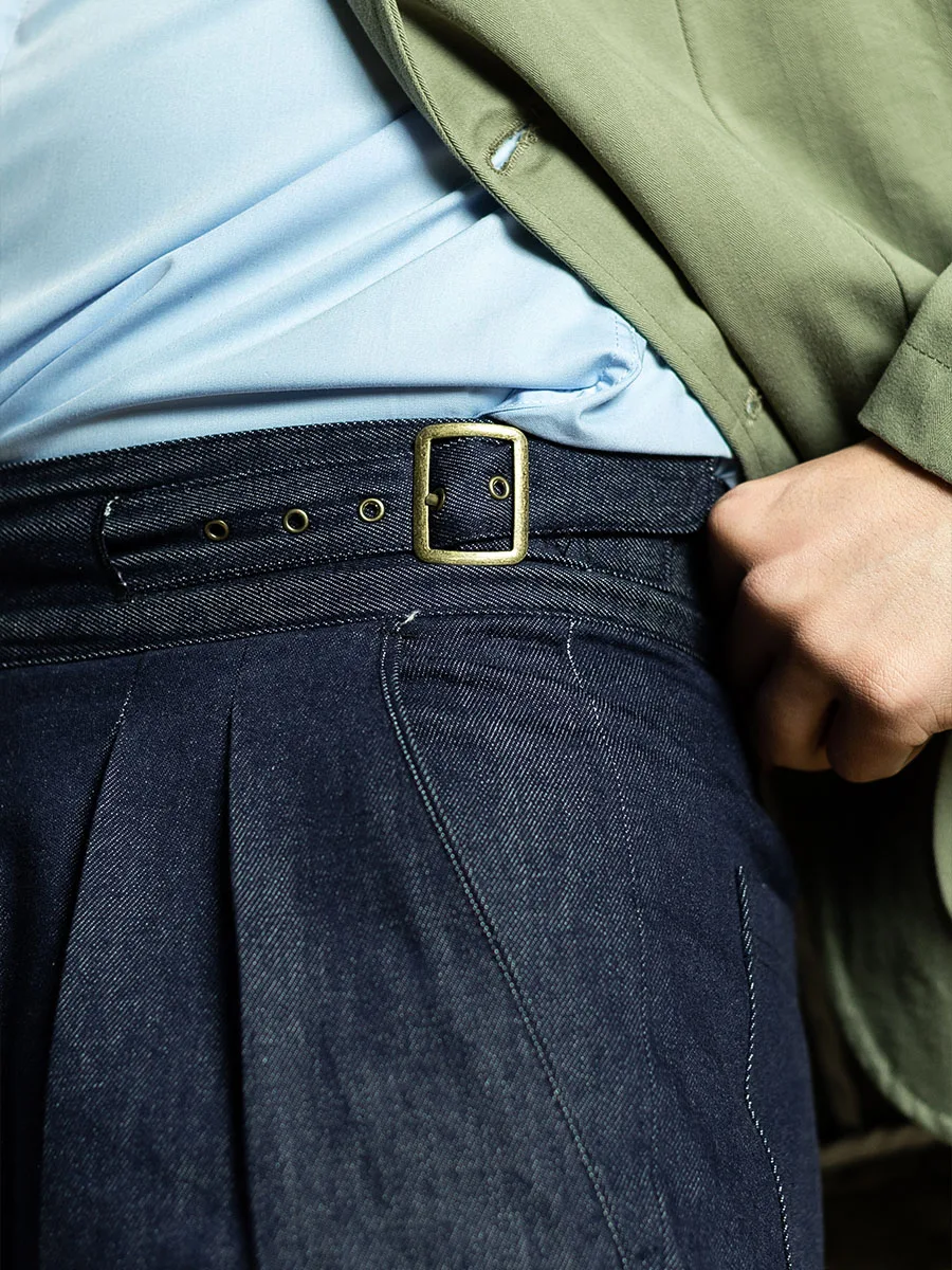 POT&CRAFTSMAN American Vintage Loose Straight Casual Pants Indigo Denim High Waist Nine Pants Pants GURKHA