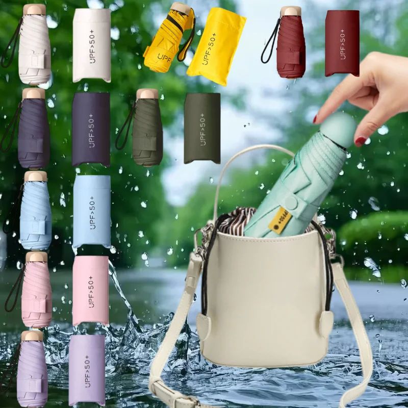 Regenschirm für alle sonnigen regnerischen Tage ab, tragbarer Mini-UV-Schutz, zusammenklappbarer Sonnenschutz, kompakte Kapsel, UPF50 + Reiseschirm