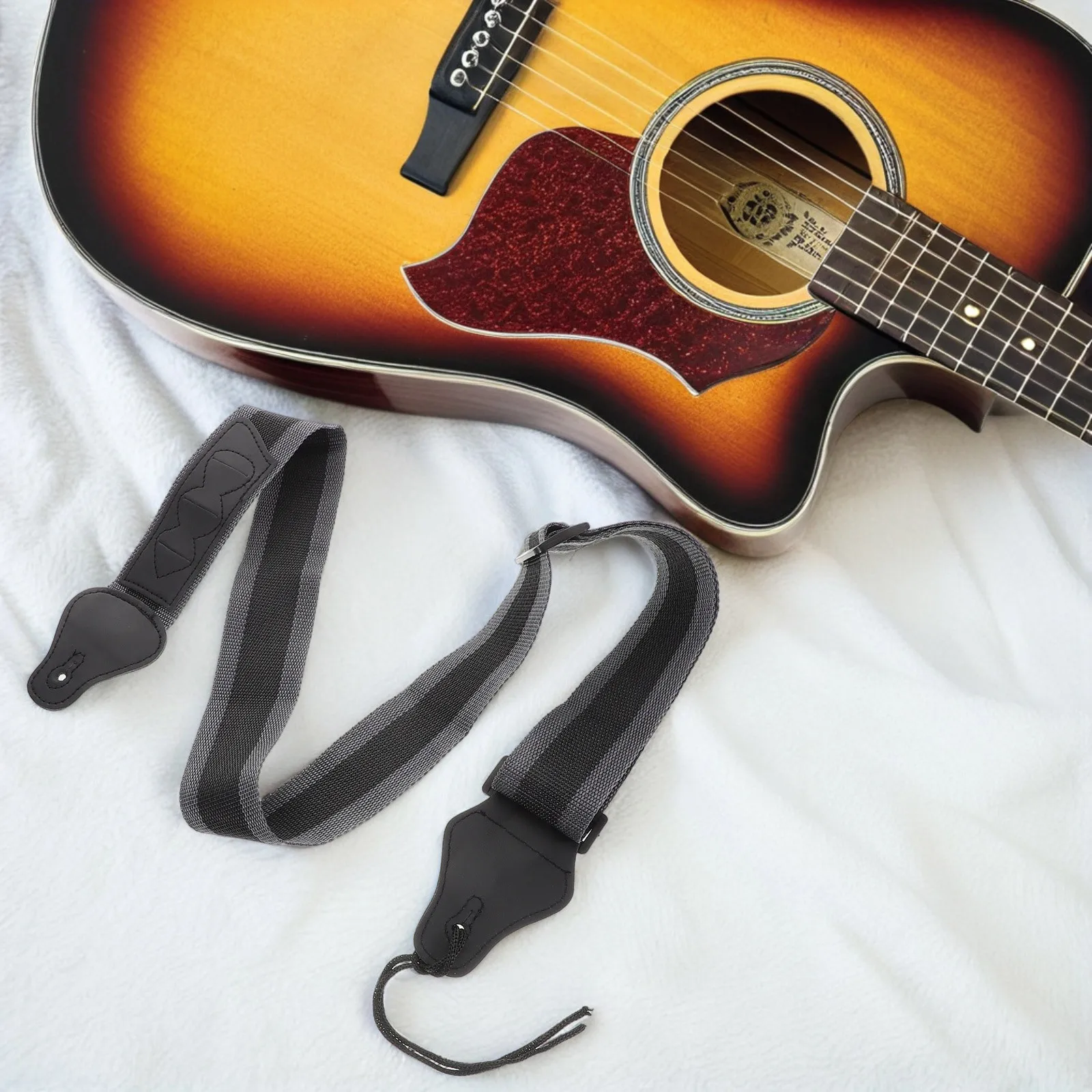 Correia de guitarra acústica respirável náilon comprimento ajustável com suporte de palheta para baixo elétrico guitarra instrumento musical suprimentos