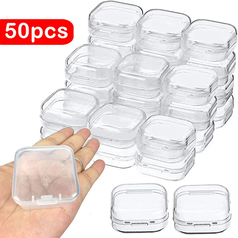 5/50pcs Mini Storage Box Transparent Square Plastic Box for Earring Rings Jewelry Packaging Organizer Case Groceries Container