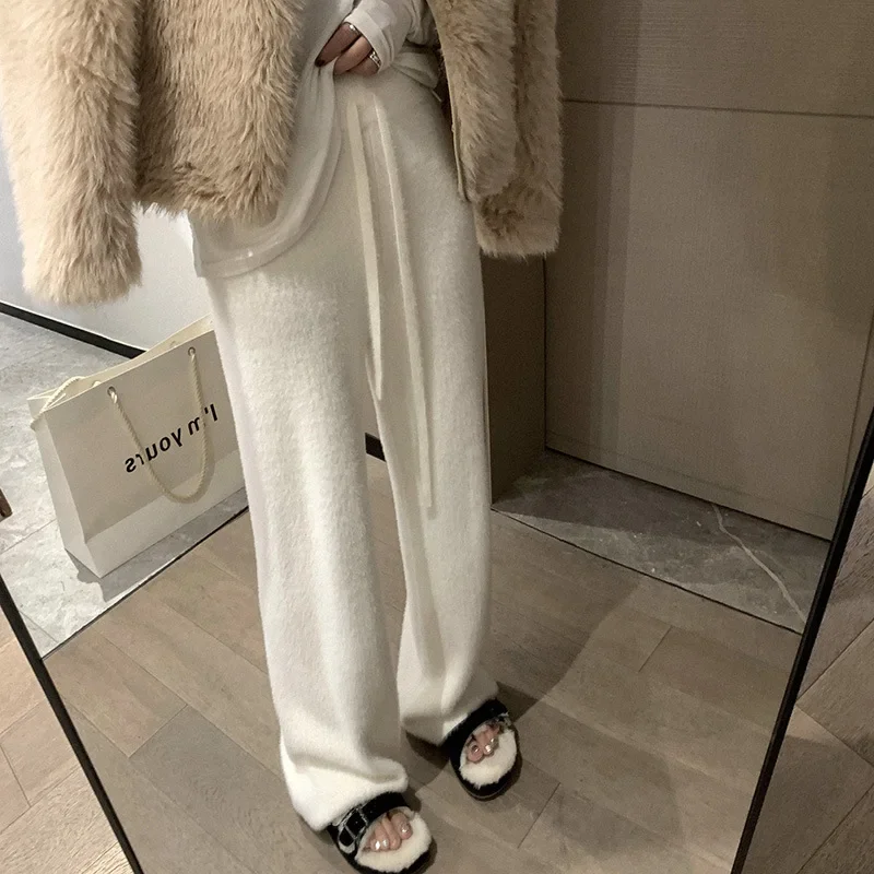 

Soft Waxy Mink Wool Knitted Wide-leg Pants Women's Autumn and Winter Thick Slouchy Slouchy Slouchy Floor Length Pants korean