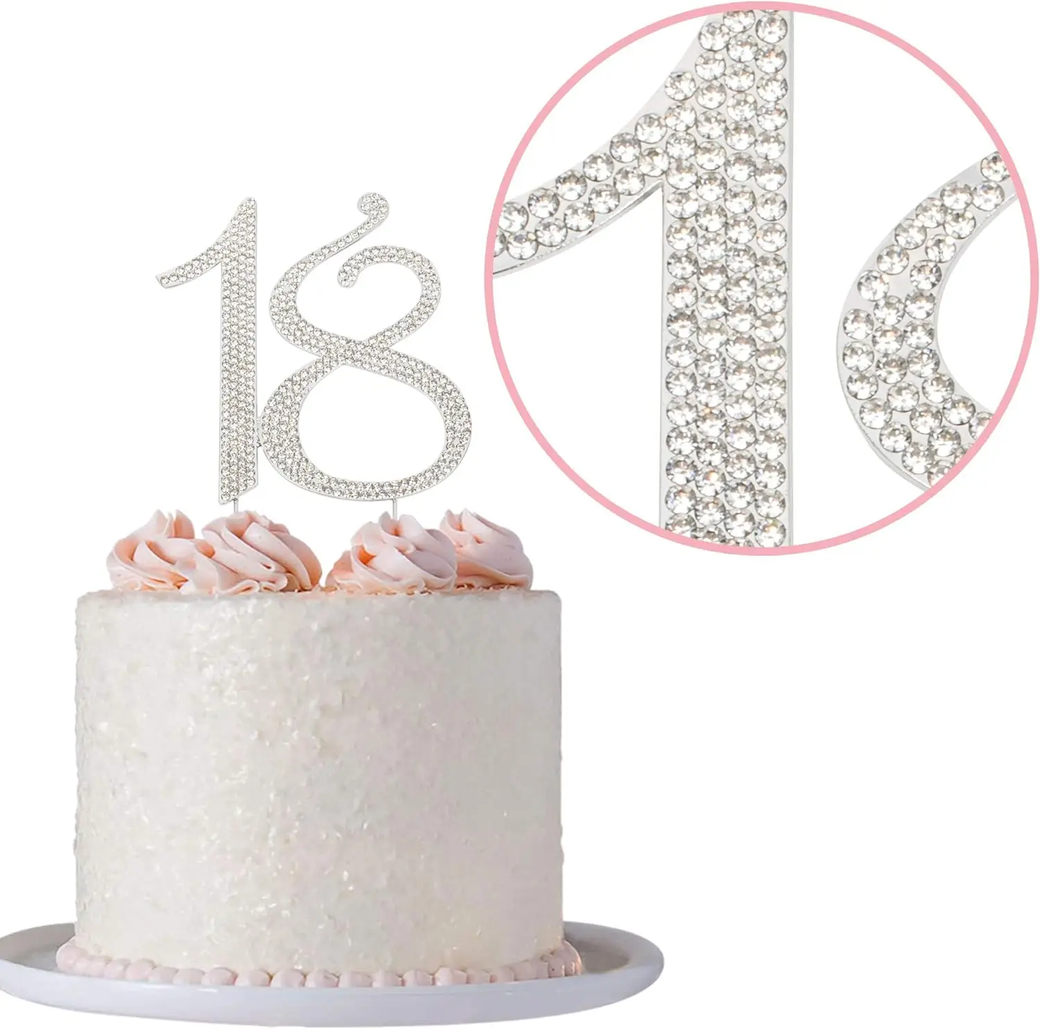 18 Cake Topper - Premium zilver metaal - 18e verjaardagsfeestje Glinsterende strassdecoratie maakt een geweldig middelpunt