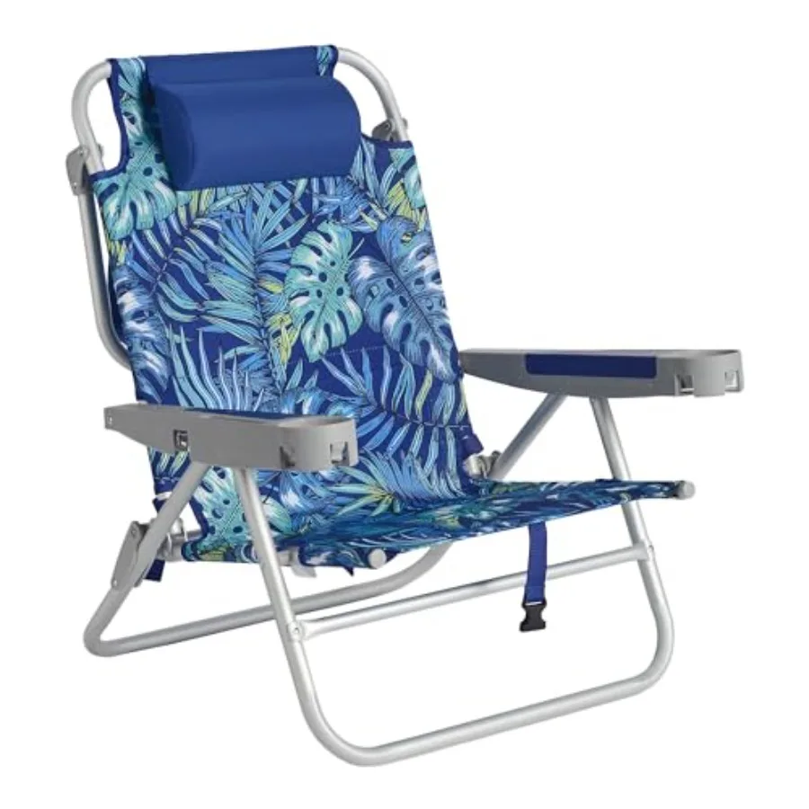 

Сверхширокое низкое пляжное кресло с 5 положениями для полного раскладывания, выдерживающее до 227 кг, сверхпрочное, увеличенного размера, портативное складное кресло для кемпинга с подстаканником