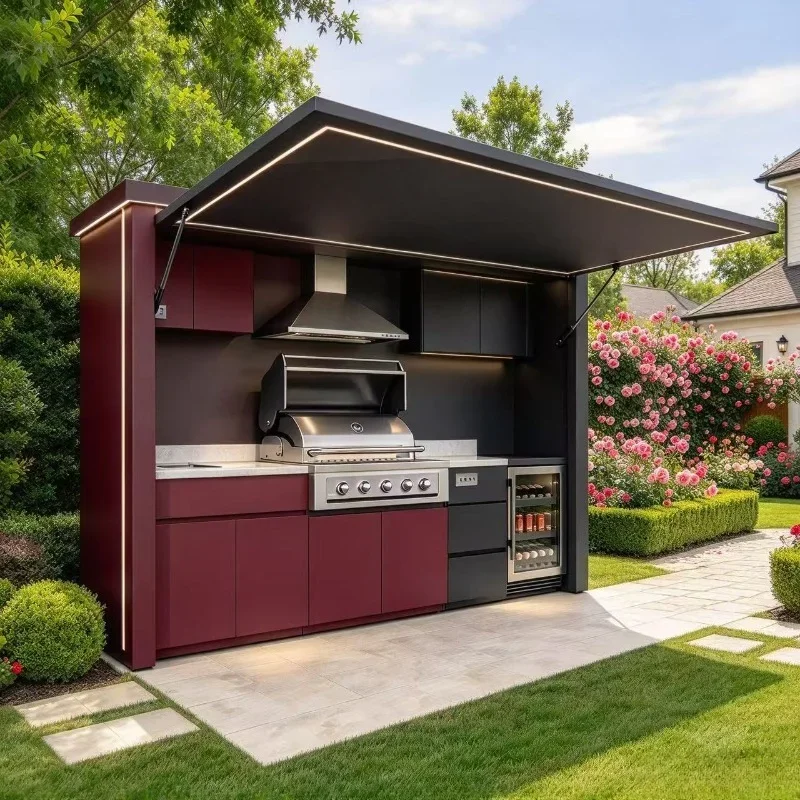 Modern Heavy-Duty All-in-One Outdoor Kitchen   Embedded Grill Featuring Deep Fryer Outdoor Kitchen Shed