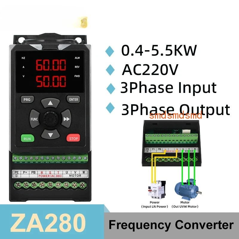 220V 3Phase Variable Frequency Inverter 0.75/1.5/2.2/3/4/5.5KW Converterr Variator Drive for Motor Speed Vector Control