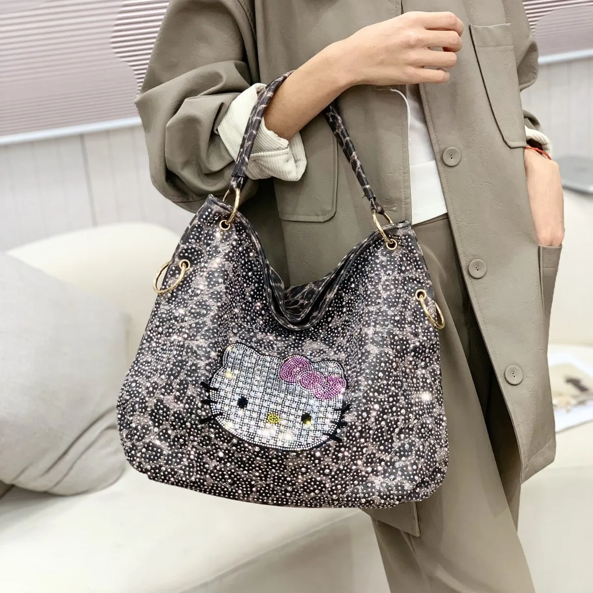 

Женские сумки Hello Kitty, сумка через плечо со стразами и блестками, сумка через плечо, сумки-тоут, кошельки и сумки для женщин, подарок для девочек