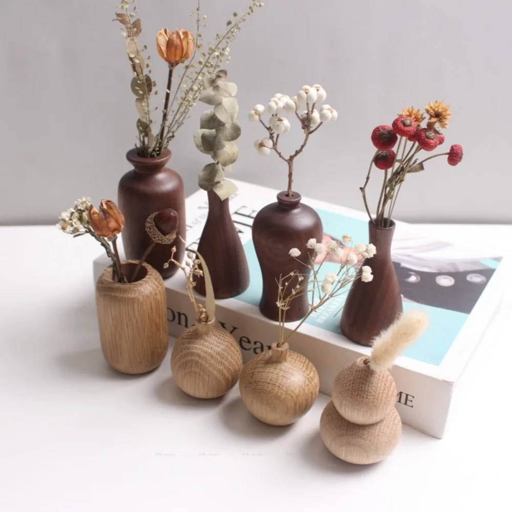 Solid Wood Vase Black Walnut Small Ornaments Wooden Crafts Home Decorative Wood Products New Chinese Flower Arrangement Florist