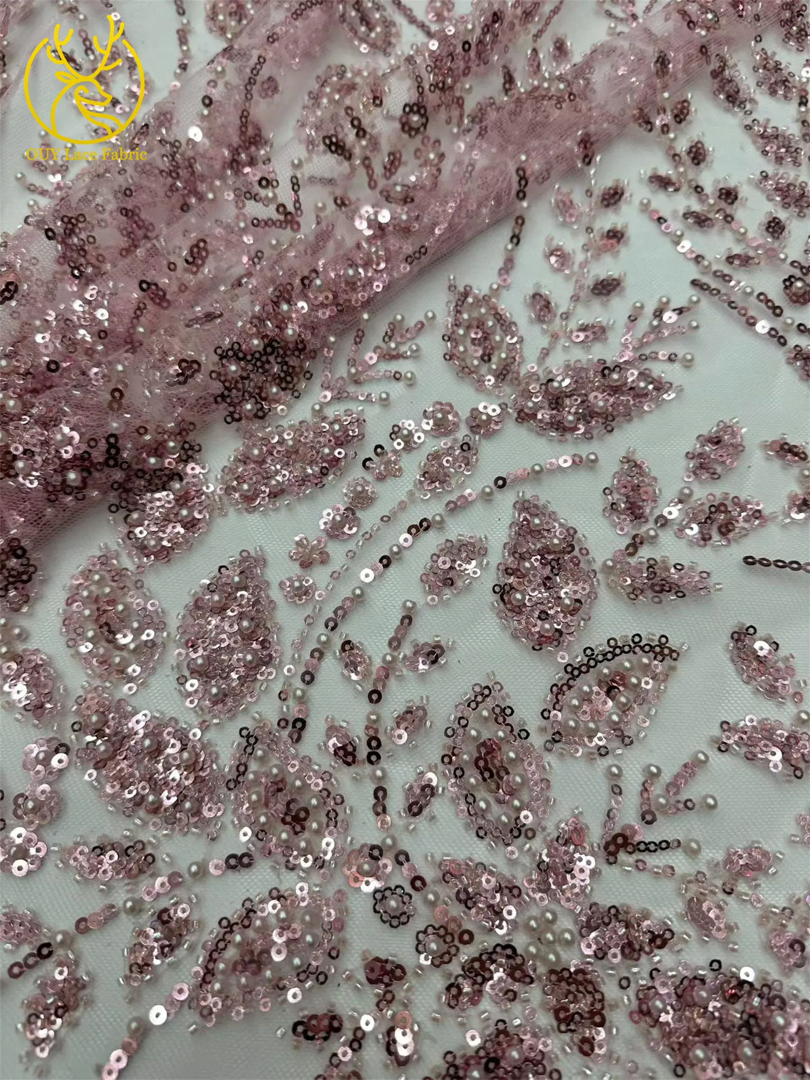 5 Yards grüner afrikanischer Spitzenstoff, hochwertige französische Pailletten, Perlenstickerei, Tüllspitze für nigerianische Frauen, Abendkleid – Detail 7