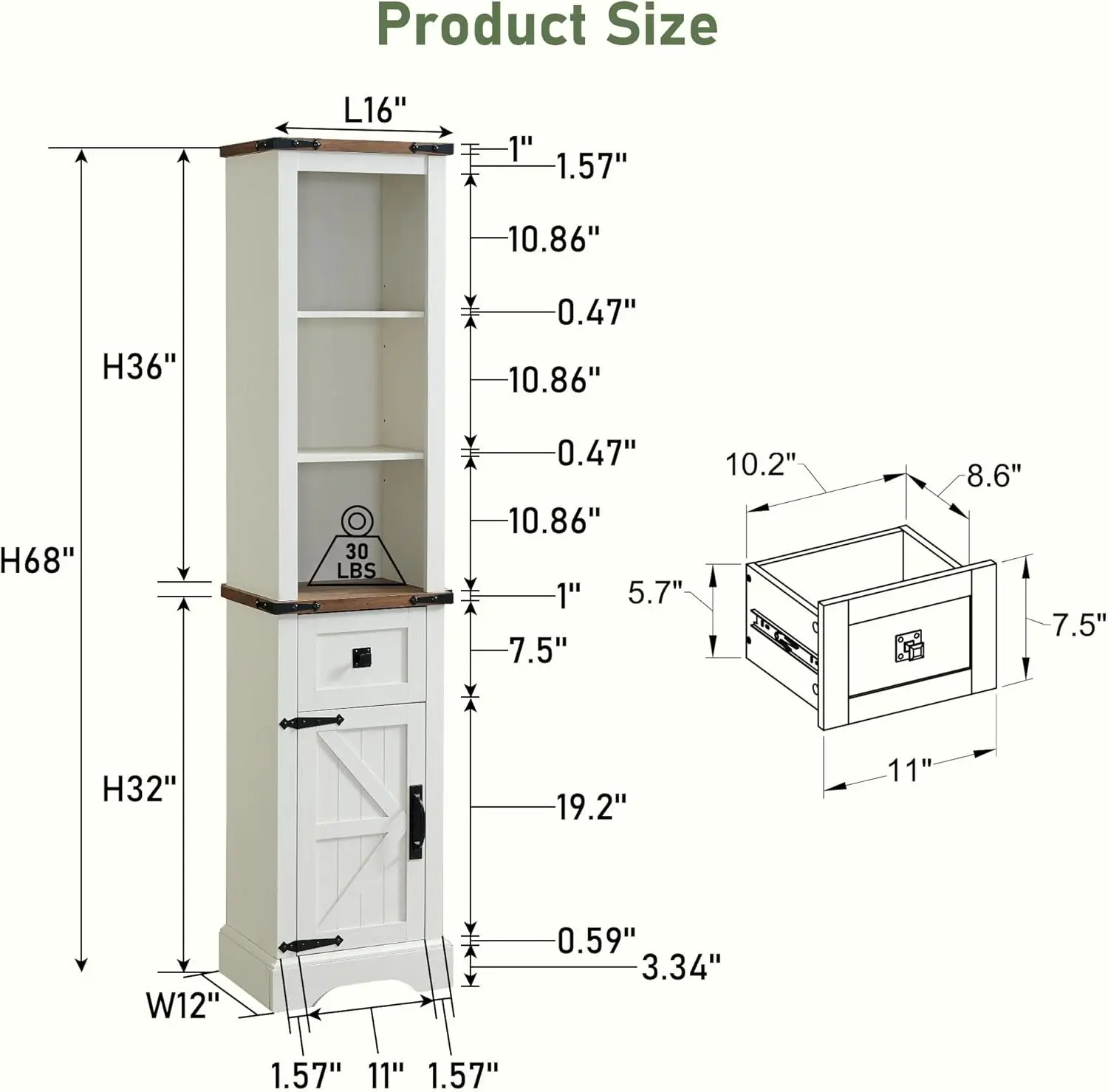 

Bathroom Storage Cabinet, Farmhouse Storage Cabinet with Adjustable Shelves & Drawer, Tall Linen Tower for Bathroom, Living Room