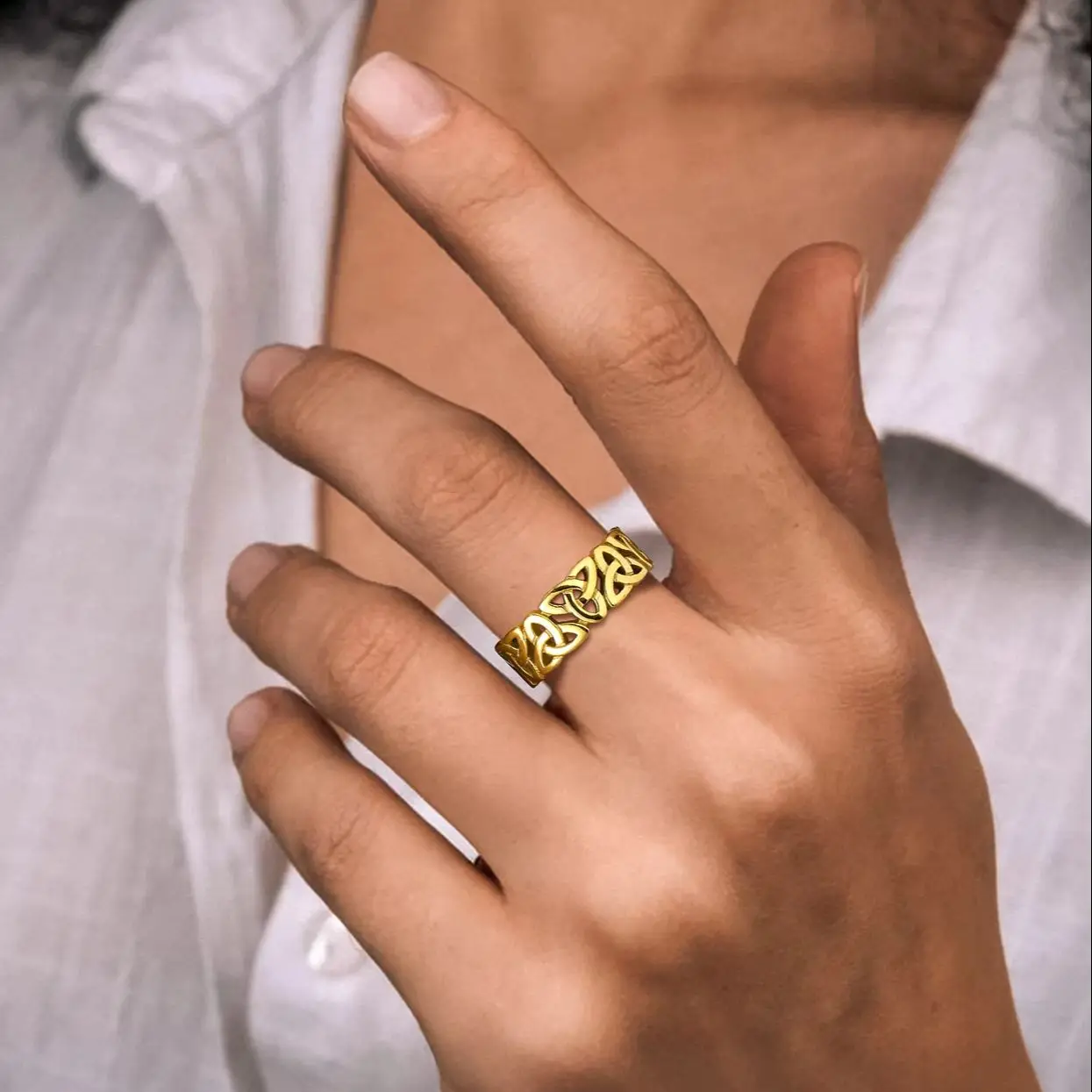 U7 Irish Celtic Knot Triquetra Rings for Man Women Classic Hollow Out Symbols Stainless Steel Promised Rings Couple Jewelry - view 3