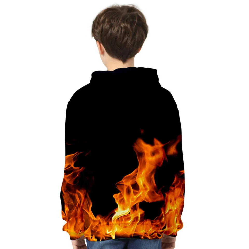 3 to 14 years Kids Hoodie Blue And Purple 3D Fire Flame Clothing Boys Girls Hoodies Sweatshirt Harajuku Coat